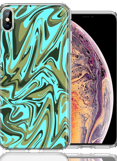 Apple iPhone XS/X Blue Green Abstract Design Double Layer Phone Case Cover