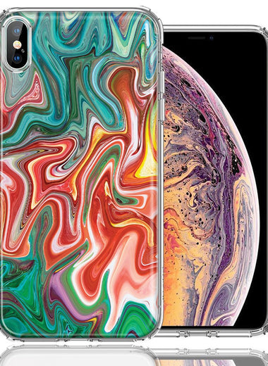 Apple iPhone XS/X Green Pink Abstract Design Double Layer Phone Case Cover