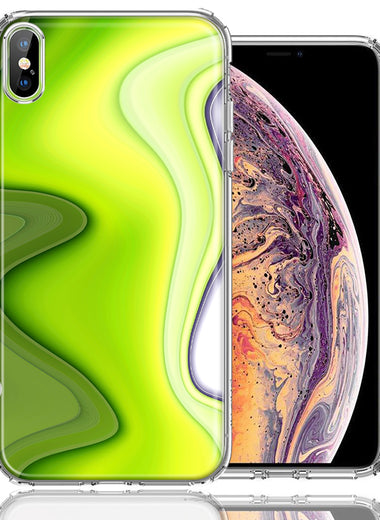 Apple iPhone XS/X Green White Abstract Design Double Layer Phone Case Cover