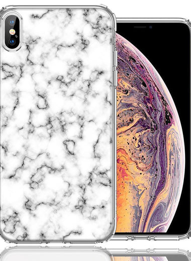 Apple iPhone XS/X White Grey Marble Design Double Layer Phone Case Cover