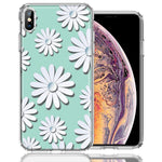 Apple iPhone XS Max White Teal Daisies Design Double Layer Phone Case Cover
