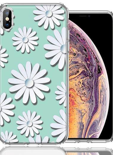 Apple iPhone XS/X White Teal Daisies Design Double Layer Phone Case Cover