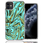 Apple iPhone 12 Blue Green Abstract Design Double Layer Phone Case Cover