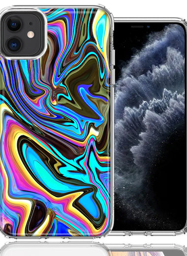 Apple iPhone 12 Blue Paint Swirl Design Double Layer Phone Case Cover