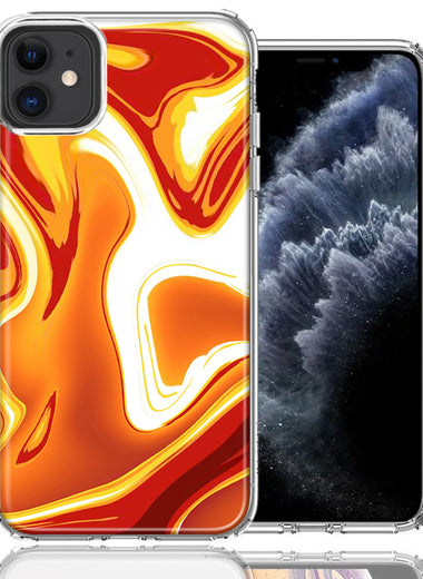 Apple iPhone 12 Orange White Abstract Design Double Layer Phone Case Cover
