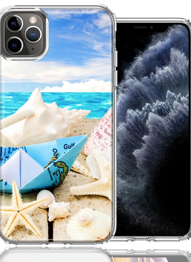 Apple iPhone 12 Pro Max Beach Paper Boat Design Double Layer Phone Case Cover