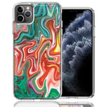 Apple iPhone 12 Pro 6.1" Green Pink Abstract Design Double Layer Phone Case Cover
