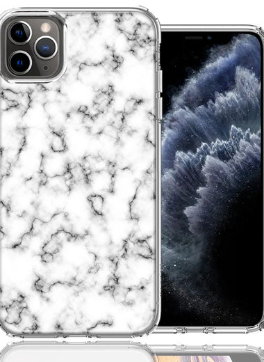 Apple iPhone 11 Pro White Grey Marble Design Double Layer Phone Case Cover