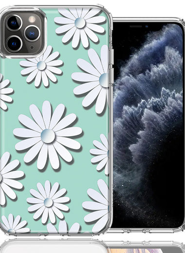 Apple iPhone 12 Pro Max White Teal Daisies Design Double Layer Phone Case Cover