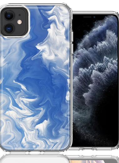 Apple iPhone 12 Sky Blue Swirl Design Double Layer Phone Case Cover