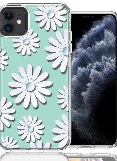 Apple iPhone 11 White Teal Daisies Design Double Layer Phone Case Cover
