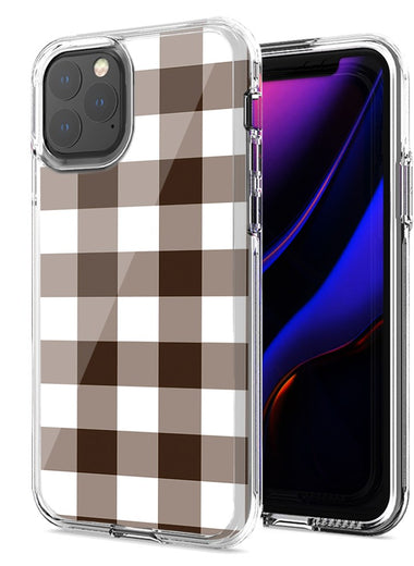 Apple iPhone 12 Pro Max Brown Plaid Design Double Layer Phone Case Cover