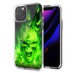 Apple iPhone 12 Pro 6.1" Green Flaming Skull Design Double Layer Phone Case Cover
