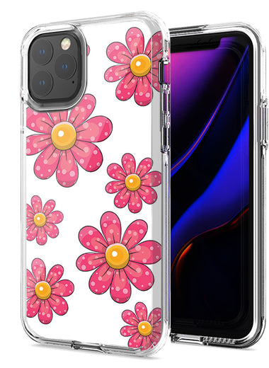 Apple iPhone 12 Pink Daisy Flower Design Double Layer Phone Case Cover
