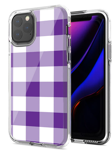Apple iPhone 12 Purple Plaid Design Double Layer Phone Case Cover