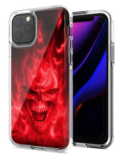 Apple iPhone 12 Red Flaming Skull Design Double Layer Phone Case Cover