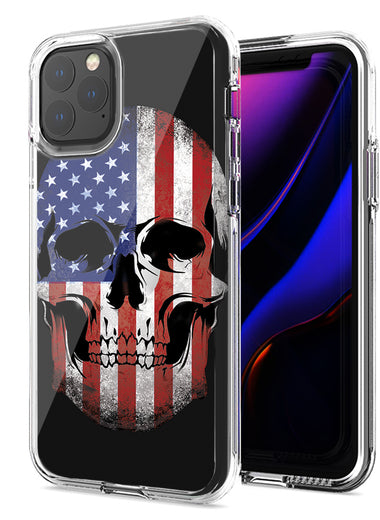 Apple iPhone 12 US Flag Skull Double Layer Phone Case Cover