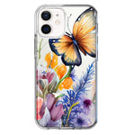 Apple iPhone 12 Mini Spring Summer Flowers Butterfly Purple Blue Lilac Floral Hybrid Protective Phone Case Cover