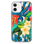 Apple iPhone 12 Mini Blue Monstera Pothos Tropical Floral Summer Flowers Hybrid Protective Phone Case Cover