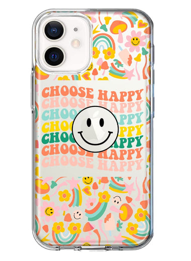 Apple iPhone 11 Choose Happy Smiley Face Retro Vintage Groovy 70s Style Hybrid Protective Phone Case Cover