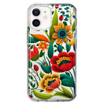 Apple iPhone 12 Colorful Red Orange Folk Style Floral Vibrant Spring Flowers Hybrid Protective Phone Case Cover