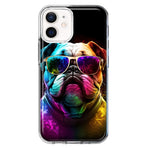 Apple iPhone 12 Neon Rainbow Glow Bulldog Hybrid Protective Phone Case Cover