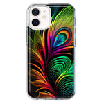 Apple iPhone 12 Neon Rainbow Glow Peacock Feather Hybrid Protective Phone Case Cover