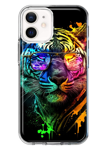Apple iPhone 12 Mini Neon Rainbow Swag Tiger Hybrid Protective Phone Case Cover