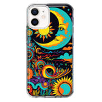 Apple iPhone 12 Mini Neon Rainbow Psychedelic Indie Hippie Indie Moon Hybrid Protective Phone Case Cover