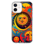 Apple iPhone 12 Mini Neon Rainbow Psychedelic Indie Hippie Sun Moon Hybrid Protective Phone Case Cover