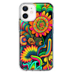 Apple iPhone 12 Neon Rainbow Psychedelic Indie Hippie Sunflowers Hybrid Protective Phone Case Cover
