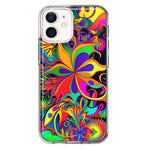 Apple iPhone 12 Neon Rainbow Psychedelic Hippie Wild Flowers Hybrid Protective Phone Case Cover