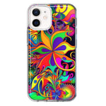 Apple iPhone 11 Neon Rainbow Psychedelic Hippie Wild Flowers Hybrid Protective Phone Case Cover