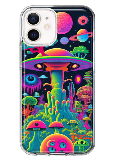 Apple iPhone 12 Neon Rainbow Psychedelic UFO Alien Planet Hybrid Protective Phone Case Cover