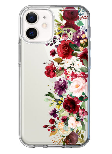Apple iPhone 12 Mini Red Summer Watercolor Floral Bouquets Ruby Flowers Hybrid Protective Phone Case Cover