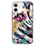 Apple iPhone 11 Zebra Stripes Tropical Flowers Purple Blue Summer Vibes Hybrid Protective Phone Case Cover