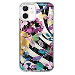 Apple iPhone 12 Mini Zebra Stripes Tropical Flowers Purple Blue Summer Vibes Hybrid Protective Phone Case Cover