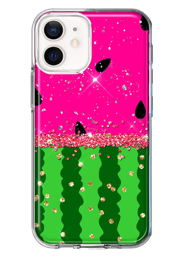 Apple iPhone 12 Mini Summer Watermelon Sugar Vacation Tropical Fruit Pink Green Hybrid Protective Phone Case Cover