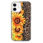 Apple iPhone 12 Yellow Summer Sunflowers Brown Leopard Honeycomb Hybrid Protective Phone Case Cover