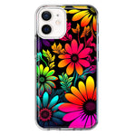 Apple iPhone 12 Mini Neon Rainbow Glow Colorful Abstract Flowers Floral Hybrid Protective Phone Case Cover