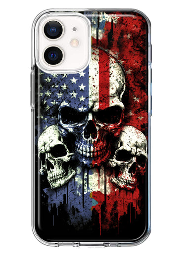Apple iPhone 12 Mini American USA Flag Skulls Blue Red Double Layer Phone Case Cover