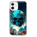 Apple iPhone 12 Blue Apocalypse Cyberpunk Skull Feather Double Layer Phone Case Cover