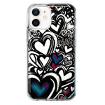 Apple iPhone 11 Black White Hearts Love Graffiti Hybrid Protective Phone Case Cover