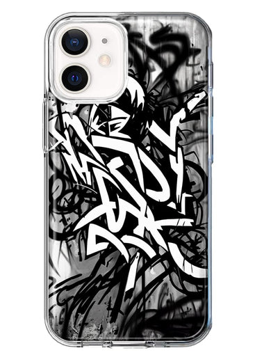 Apple iPhone 11 Black White Urban Graffiti Hybrid Protective Phone Case Cover
