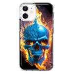 Apple iPhone 12 Blue Flaming Skull Burning Fire Double Layer Phone Case Cover