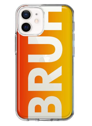 Apple iPhone 12 Orange Red Clear Funny Text Quote Bruh Hybrid Protective Phone Case Cover