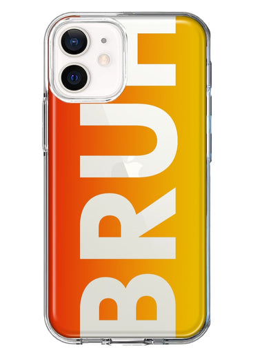 Apple iPhone 12 Mini Orange Red Clear Funny Text Quote Bruh Hybrid Protective Phone Case Cover