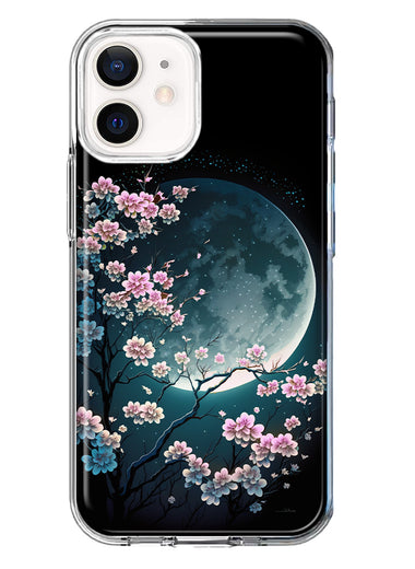 Apple iPhone 12 Kawaii Manga Pink Cherry Blossom Full Moon Hybrid Protective Phone Case Cover