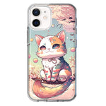 Apple iPhone 12 Kawaii Manga Pink Cherry Blossom Cute Cat Hybrid Protective Phone Case Cover