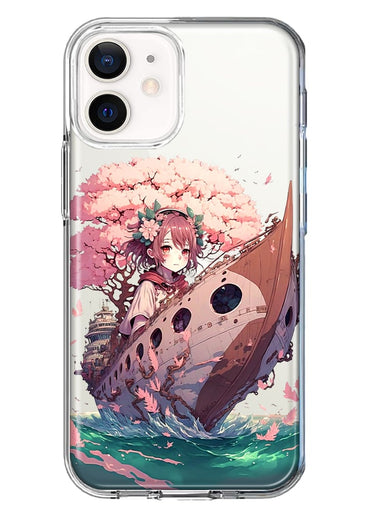 Apple iPhone 11 Kawaii Manga Pink Cherry Blossom Japanese Girl Boat Hybrid Protective Phone Case Cover